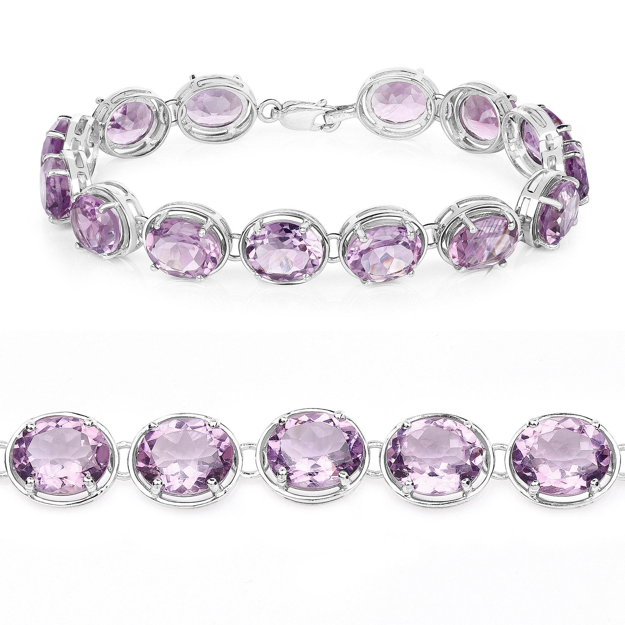 Amethyst Bracelet, Natural Oval Tennis Bold Silver February Birthstone Purple Bracelet