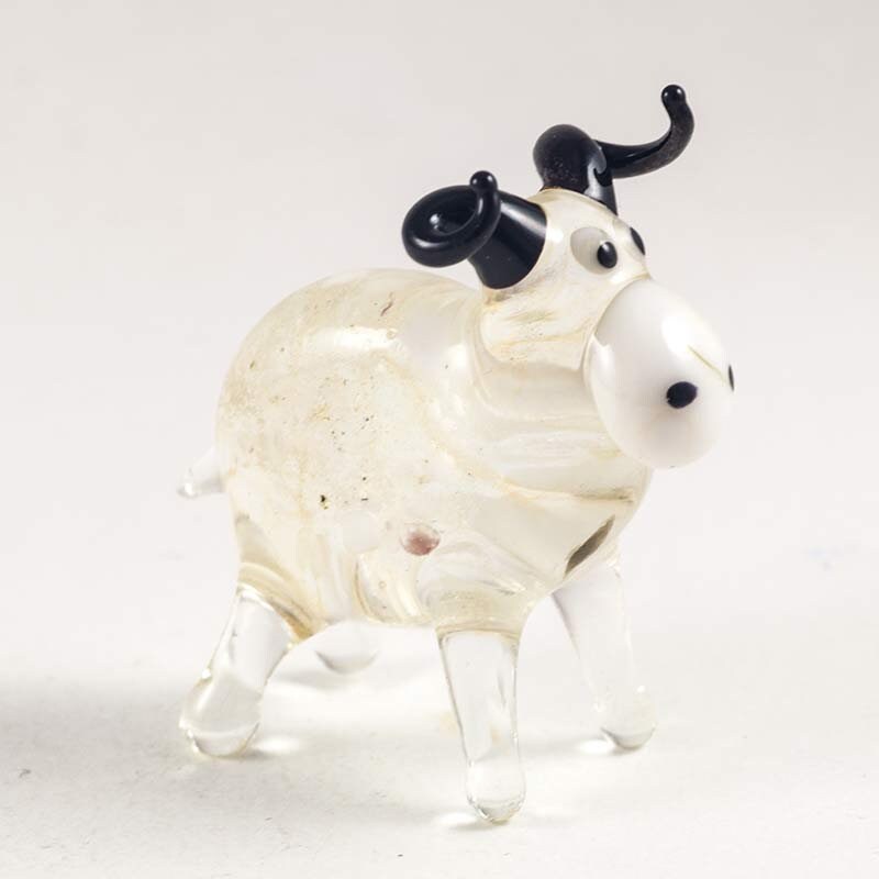 Hand-Blown Glass Ram Figurine - Art Farm Animals Collection Miniature Blown Figure 078