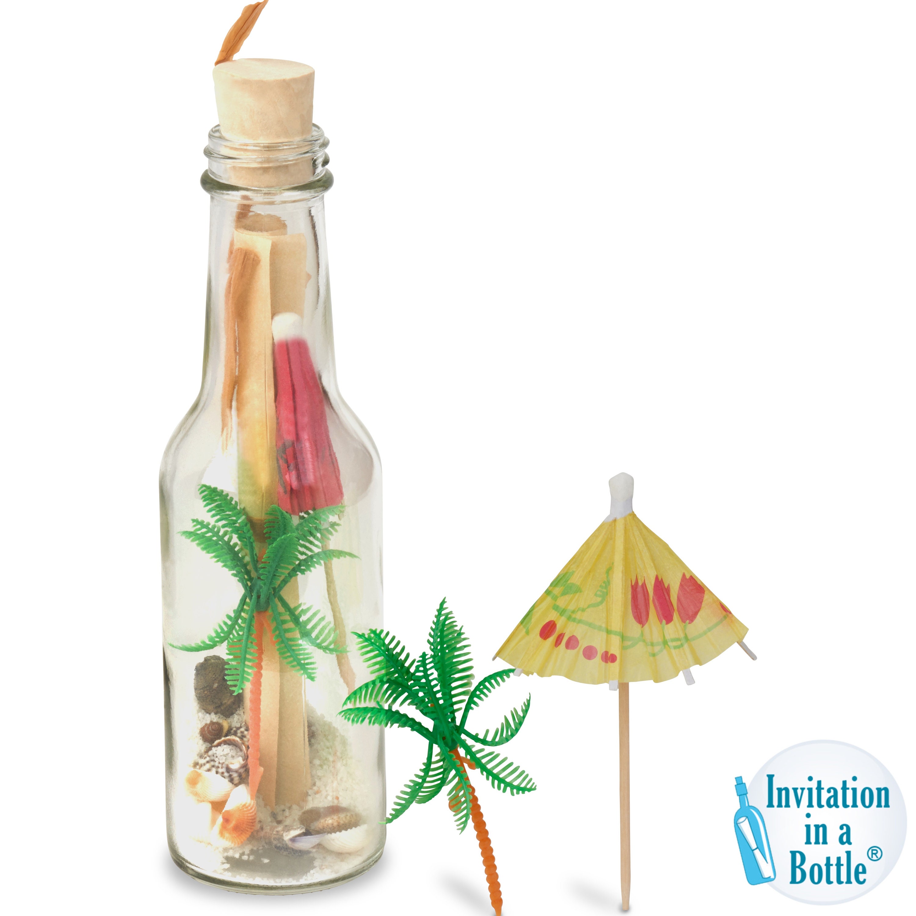 Message in A Bottle Invitations, Announcements Palm Paradise - Beach Weddings, Destination Wedding Or Any Tropical Theme Event