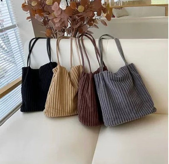 Huffmanx Corduroy Shoulder Bag Purse Tote Women Vintage Shopping Bags Handbags Set Best Gift For Her
