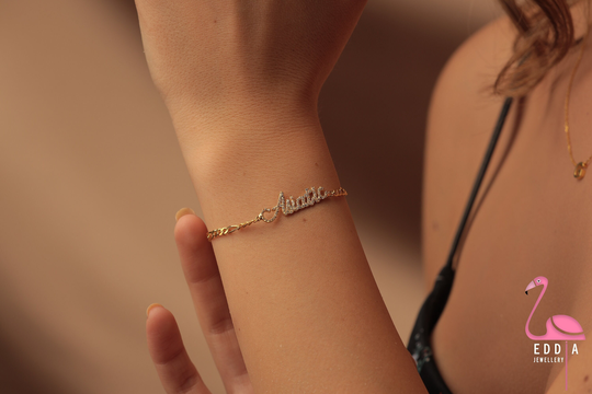14K Solid Gold Diamond Name Bracelet Women's Personalized Custom Charm Name, Mothers Day Gift