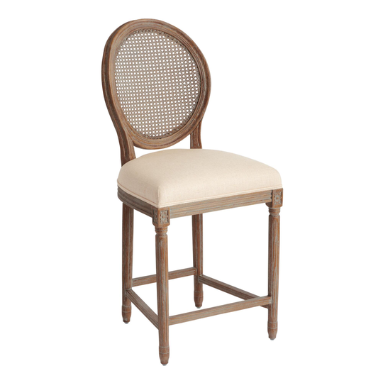 Round Cane Back Paige Upholstered Counter Stool: Gray - Fabric by World Market