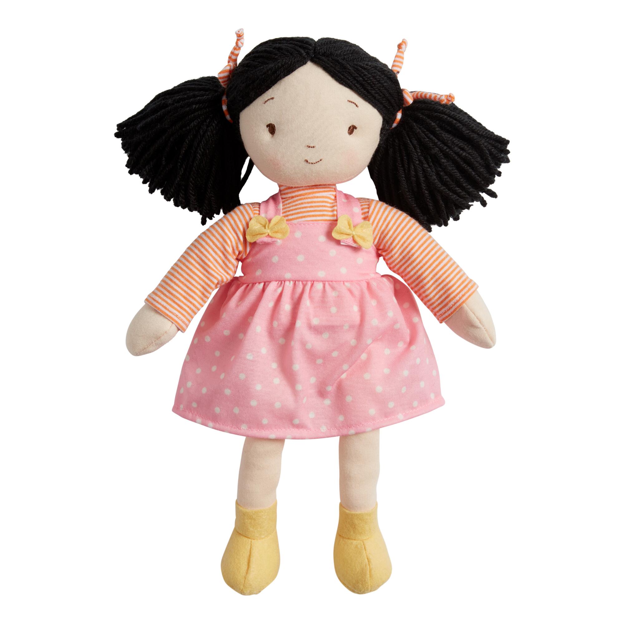 Global Sisters Pink Dotted Pinafore Plush Stuffed Doll - Polyester by World Market
