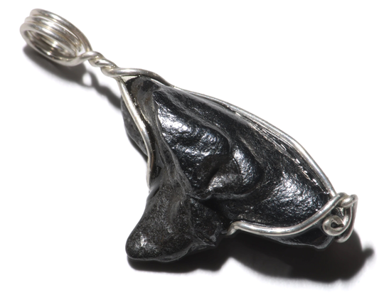 Psilomelane Necklace in Sterling Silver, Black Crystal Jewelry, Orbicular Pendant, & Silver Botryoidal Dolphin Shape