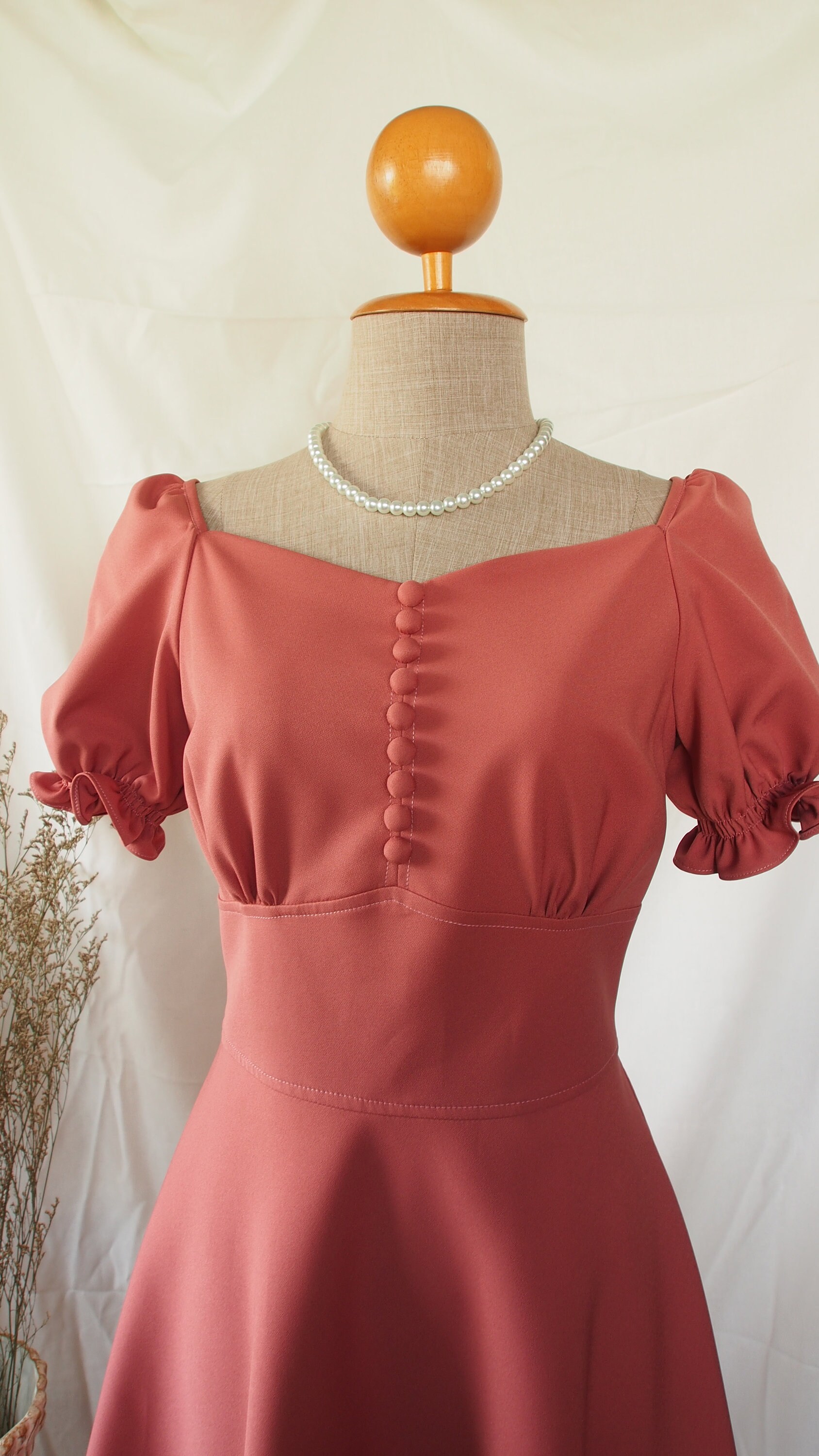 Brownish Pink Dress Bridesmaid Snow White Dolly Puff Sleeve Summer Fairytale Sundress Party Swing Dance