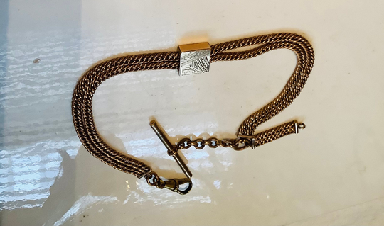 Victorian Watch Chain Gold Fill Double Row Large Slide, Swivel, Bar, 12 Inches