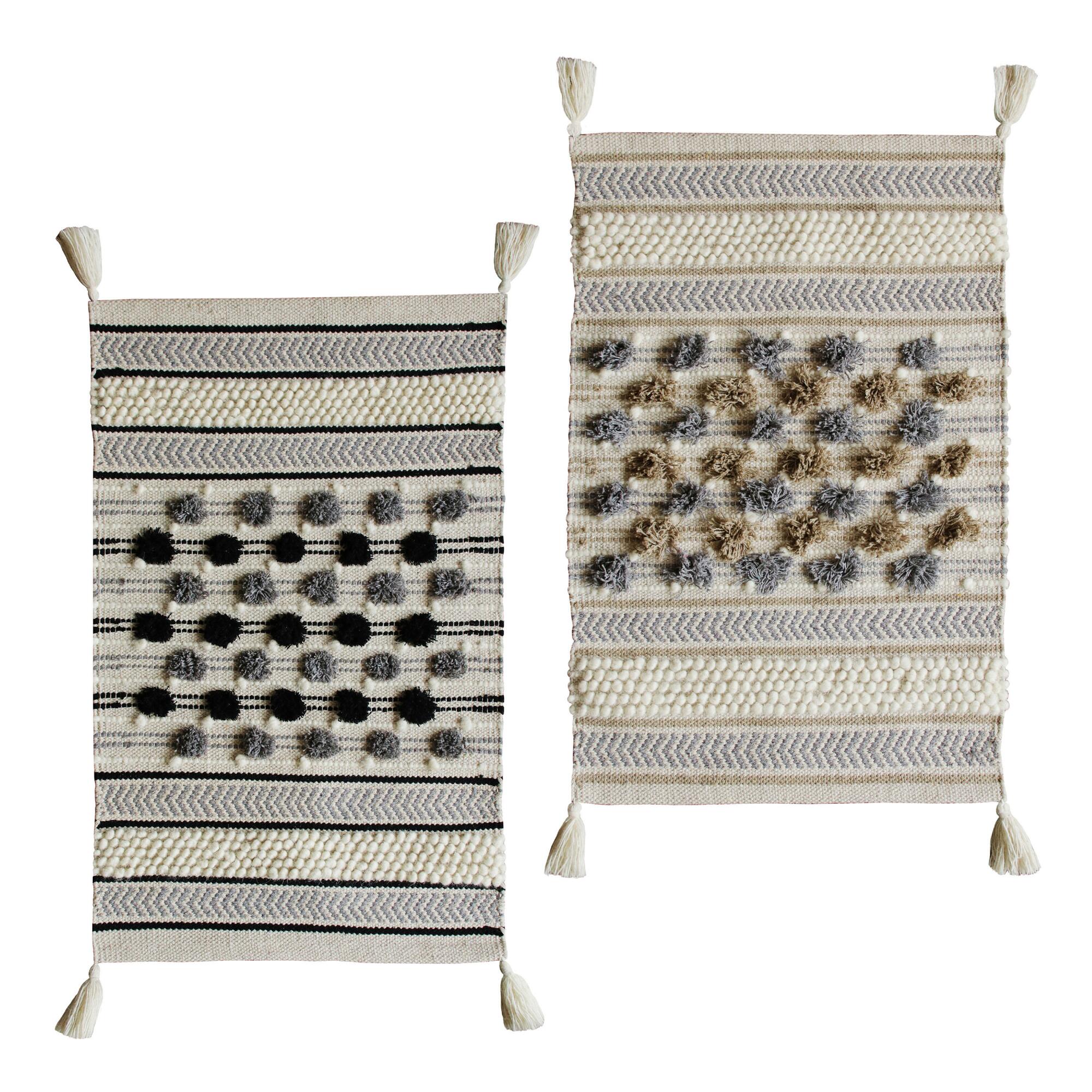 Geometric Cotton and Wool Tuft Area Rug: Gray - 2' x 3' by World Market