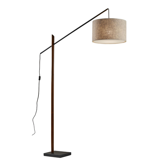 Walnut Wood And Black Metal Adjustable Ethan Arc Floor Lamp by World Market