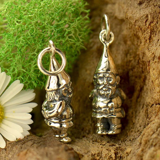 Gnome Charm Necklace. .925 Solid Sterling Silver Mini Pendant. 3D Tiny Garden Jewelry. Tiny