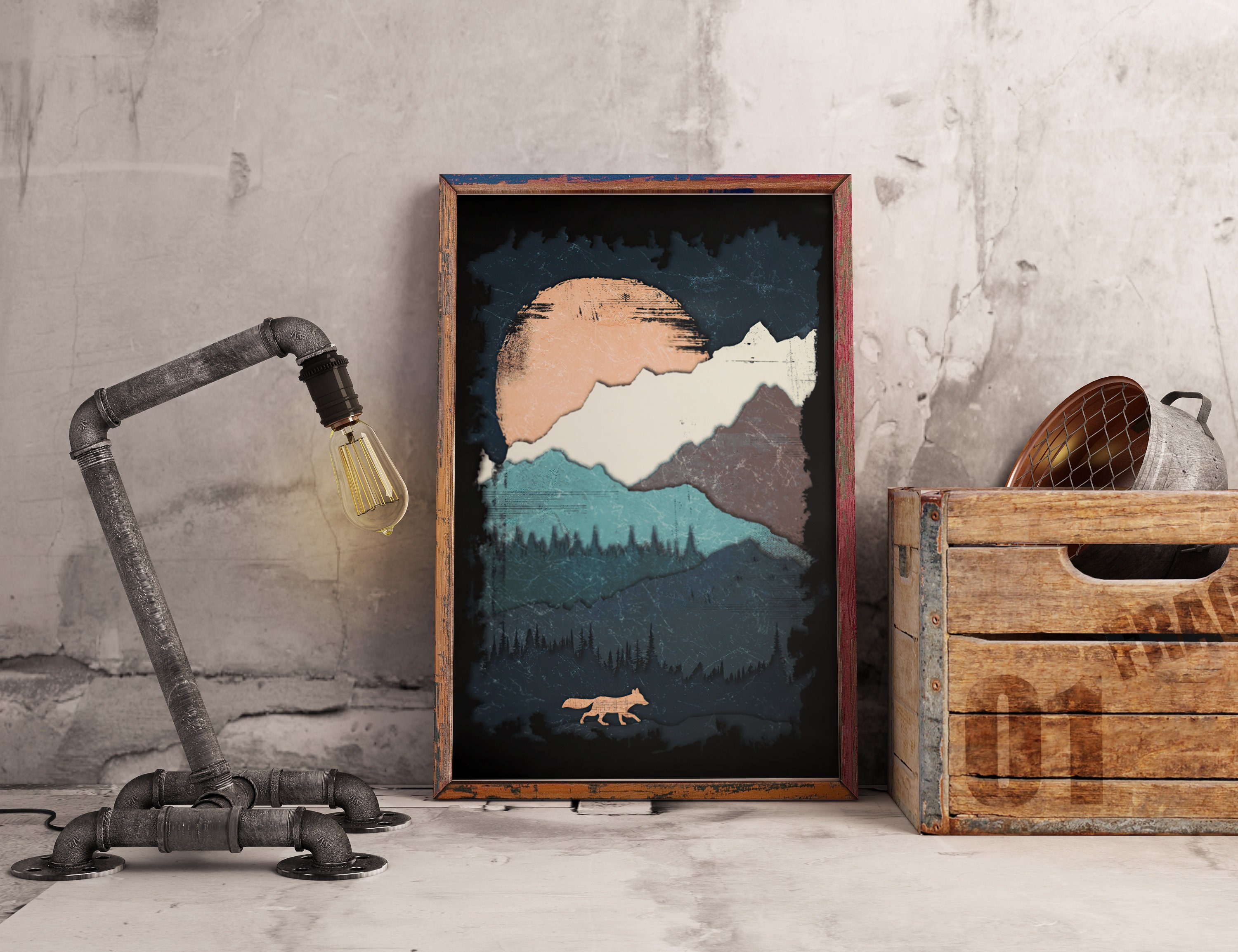 Scenic Fox Mountains Portrait Poster, Wall Art, Cute Decor, & Ramen Lover Gifts, No Frame Included
