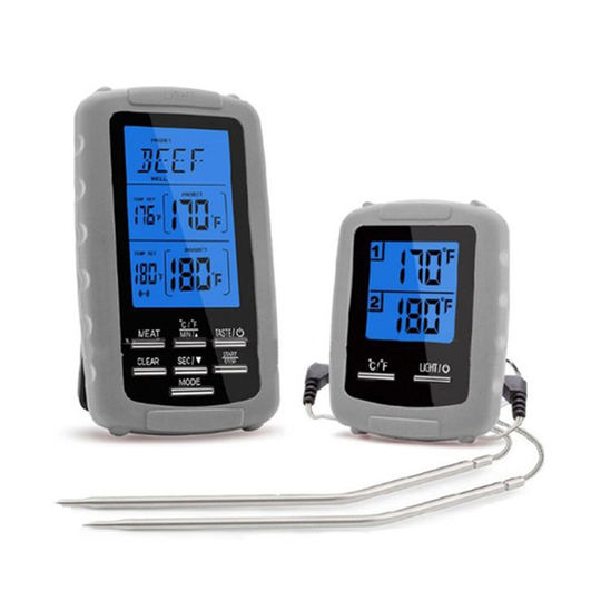 Wireless Digital Backlight Kitchen BBQ Food Thermometer Transmitter Receiver - grey