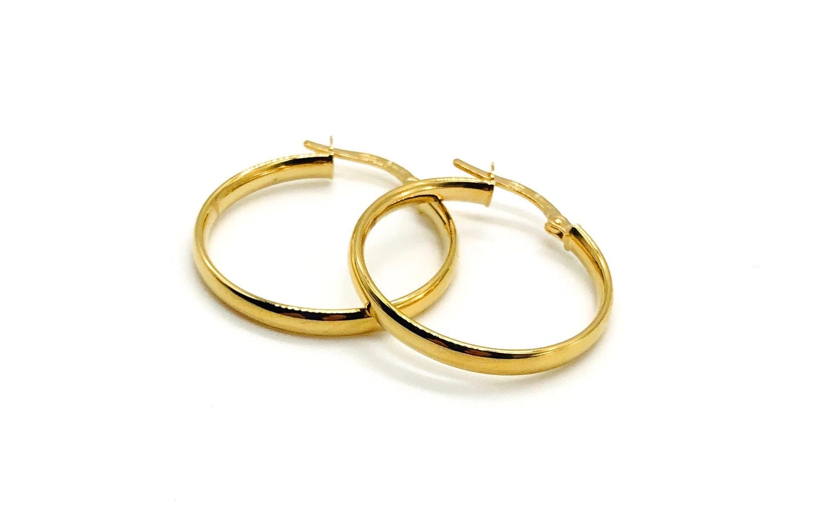 18K Yellow Gold Simple Hoop Earrings Hoops Real Minimalist Classic Light For Everyday Use Made in Italy