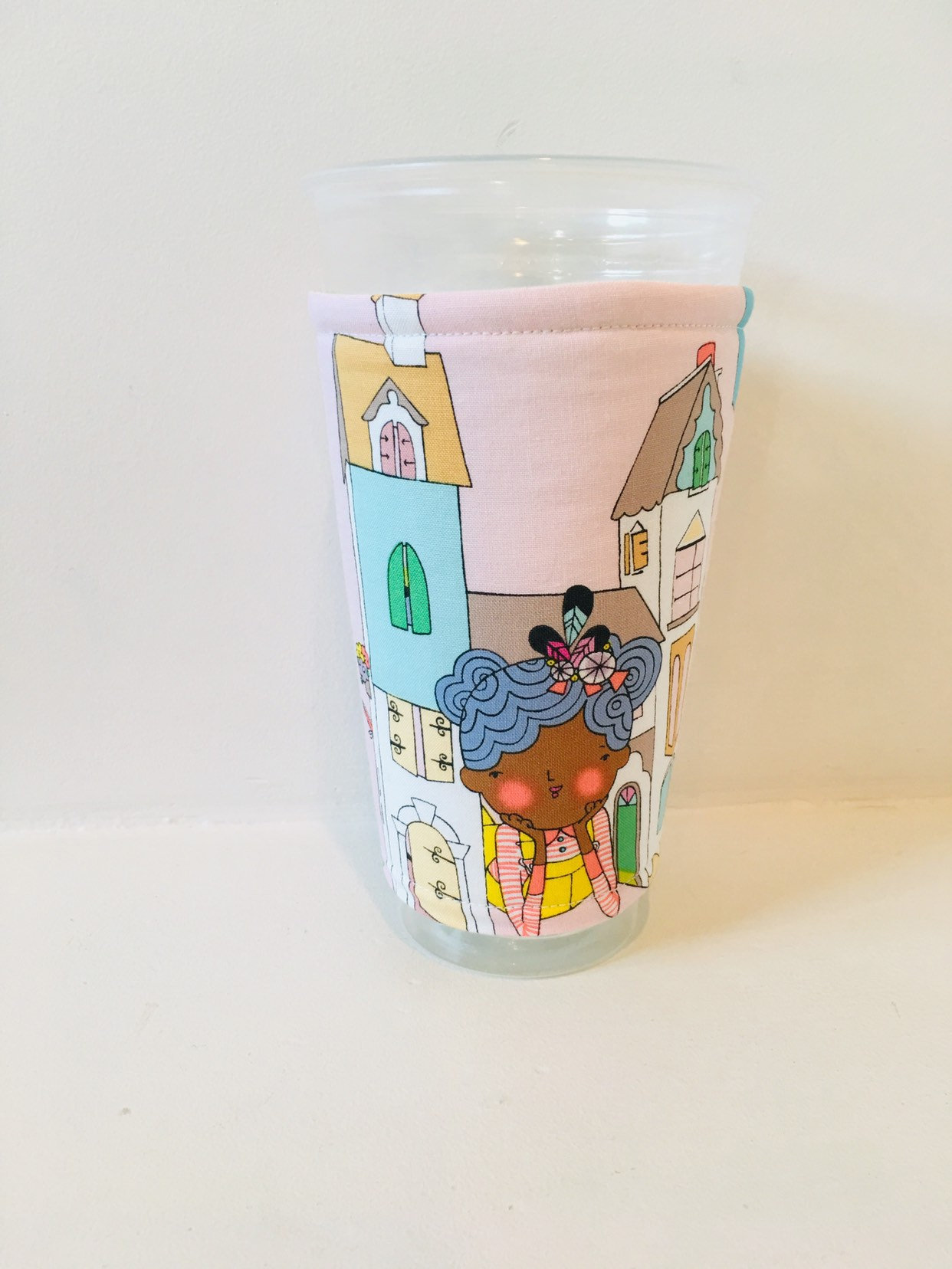 Extra Large Iced Coffee Cozy/Blended Drinks Smoothie Sleeve Dollhouse Monstera
