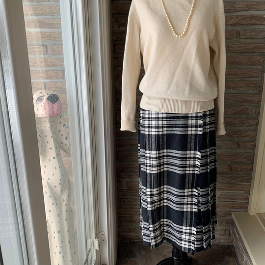 Vintage 70S Tartan Plaid Kilt, Wrap Skirt, Pleated High Waistband, 2 Button Closure, Wool Blend, Gianni Fratelli