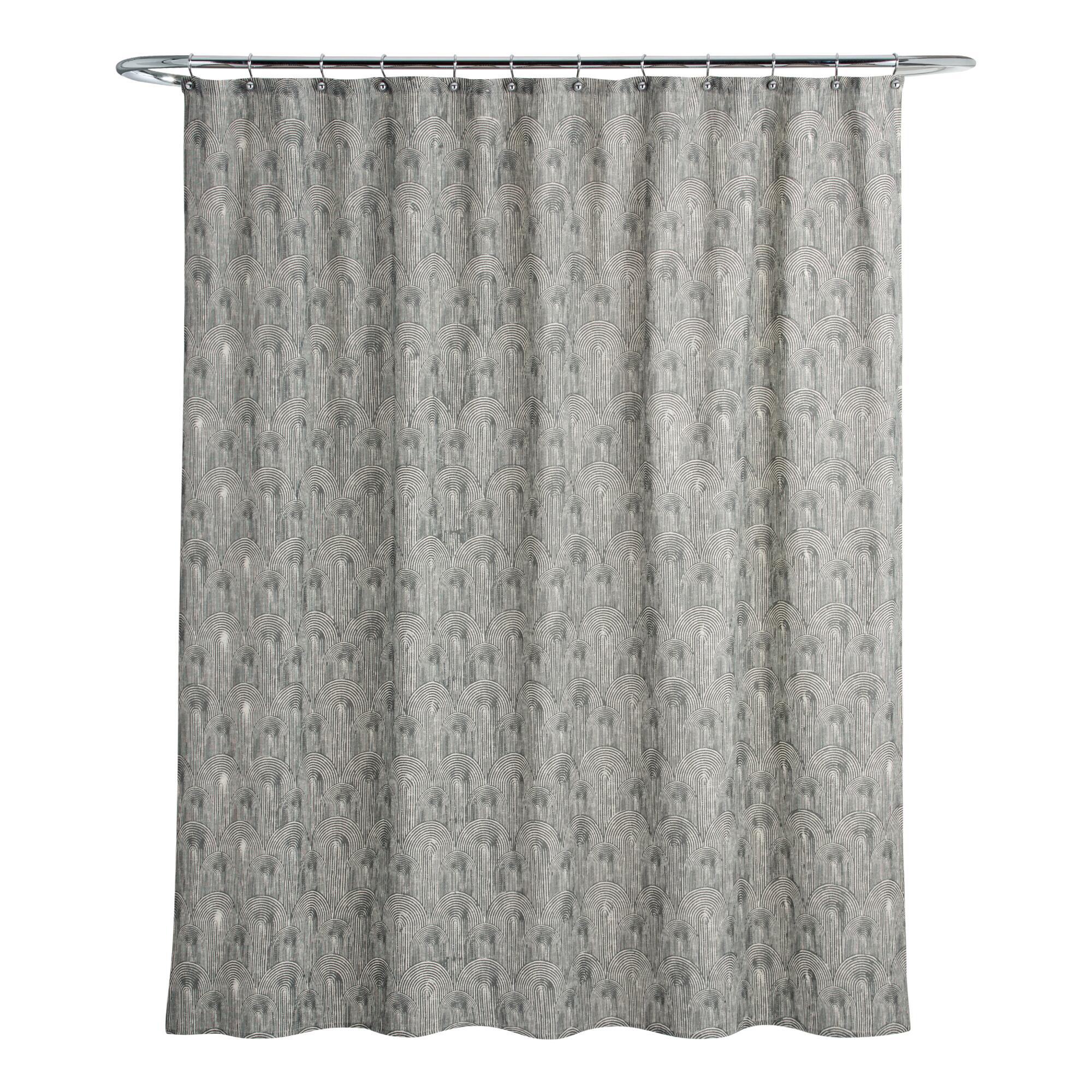 Dark Olive Block Print Vida Shower Curtain: Green - Cotton by World Market