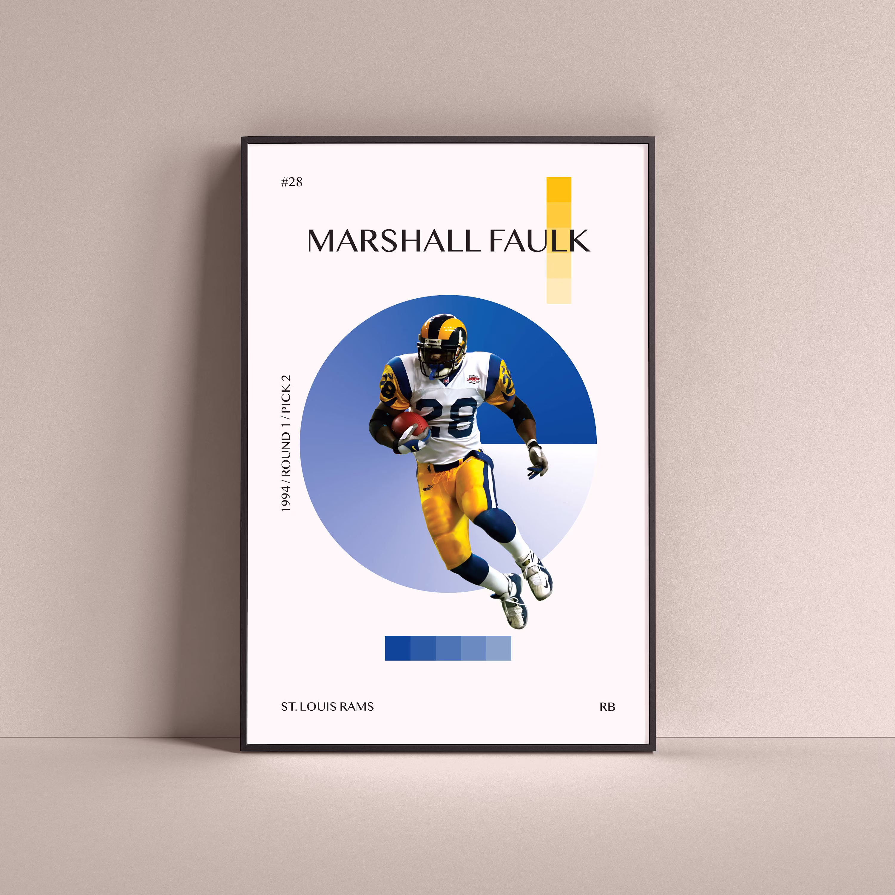 Marshall Faulk Poster, St. Louis Rams Art Print Minimalist Football Wall Decor For Home Living Kids Game Room Gym Bar Man Cave