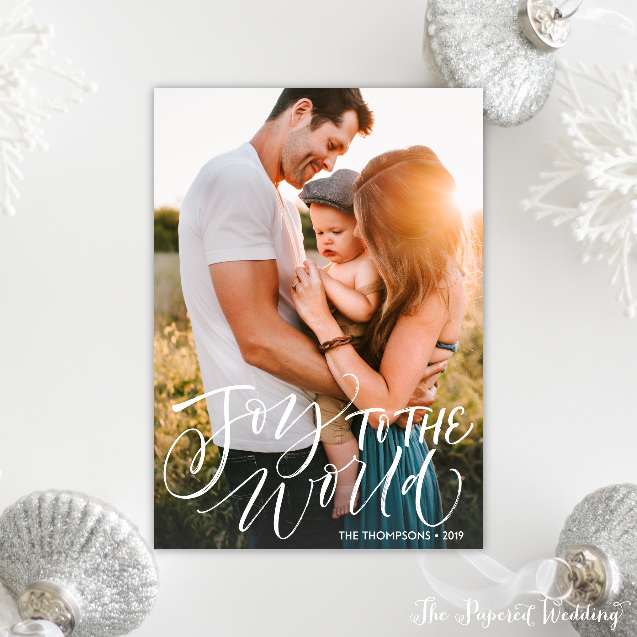 Printable Or Printed Joy To The World Christmas Cards - Vertical Picture With Hand-Lettered Wording 101 P1