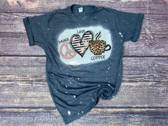Peace Love Coffee | Cheetah Lover Women's Shirt Youth Gift Idea Bleached Tee
