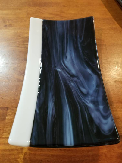 Flowing in Purple Handmade Glass Dish/Spoon Rest/Sushi Dish/Candleholder, Approx 10 X 5.5