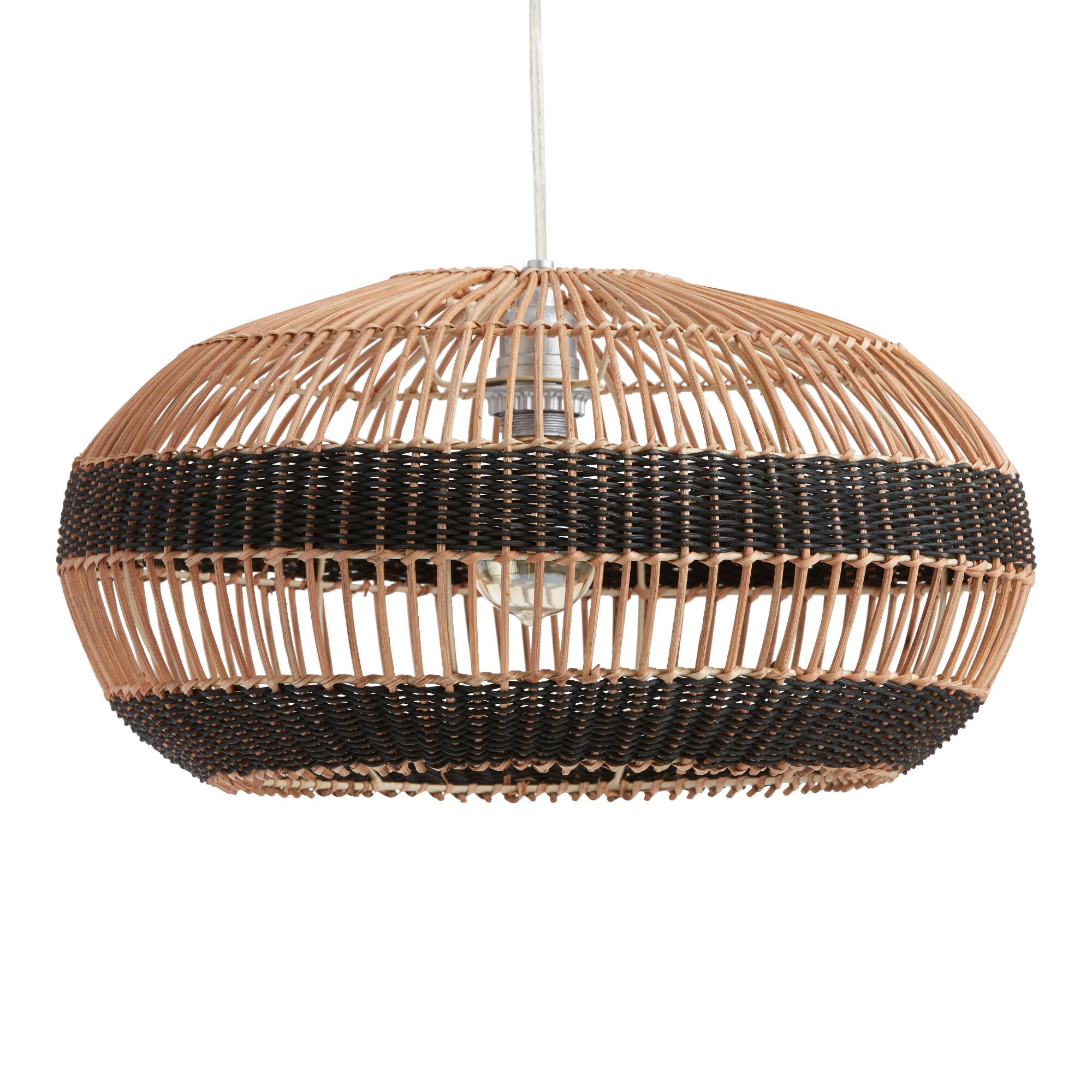 Black and Natural Striped Rattan Simone Pendant Shade: Black/Natural by World Market