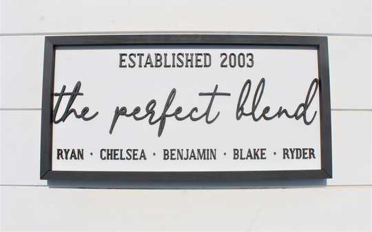 The Perfect Blend Family Sign, Established Decor, Blend, Wedding Gift, Framed Name Sign, Blended