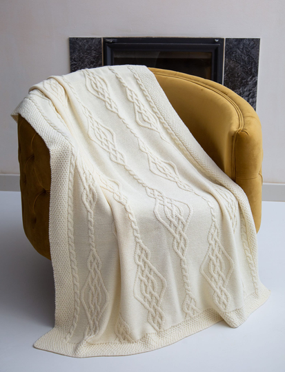 Aran Traditional Soft Wool Blend Blanket, Home Decor Super & Cosy Cable Knitted Throw, Made in Ireland