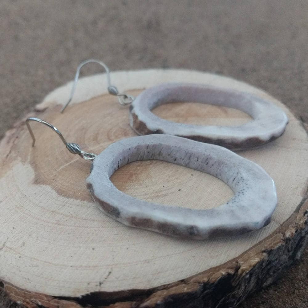 Earrings, Elk Horn Ring, Carved, Surgical Steel Hooks, Larp, Cosplay, Wiccan, Magick, Pagan, Viking - Hand Made & Carved in The Usa