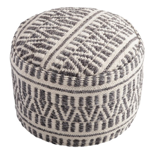 Charcoal and Ivory Woven Textured Floor Pouf by World Market