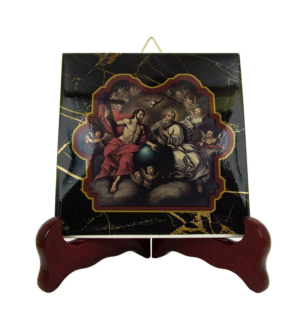 Christian Art - The Holy Trinity Icon On Ceramic Tile Handmade in Italy Religious Christian Gifts Devotional