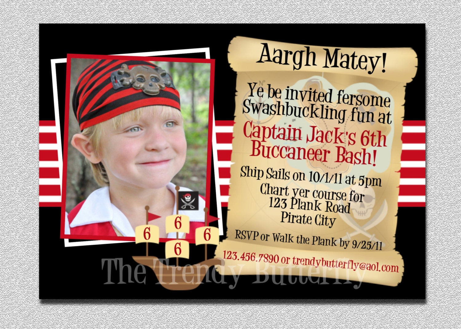 Boys Photo Pirate Birthday Invitation, Party Party, Invite