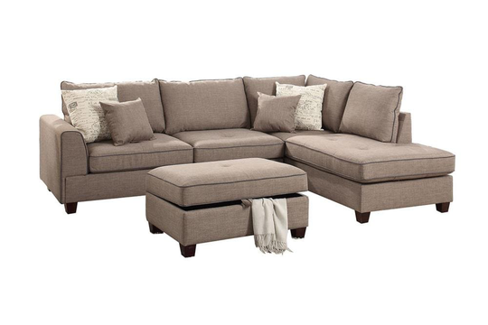Poundex Rianne Casual 3-Piece Polyester/Polyester Blend Mocha Living Room Set in Brown | F6544