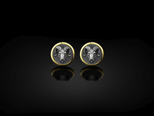 sterling Silver Men's Aries Ram Head Cufflinks, Man Wedding Gift Gold Plated Mens For Dad