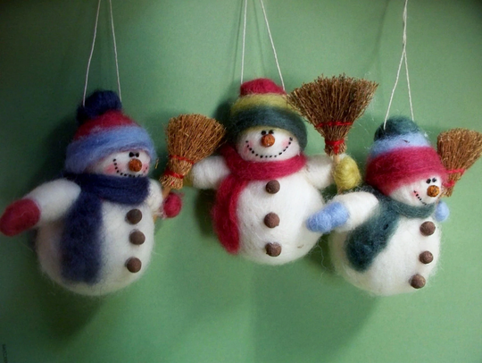 Snowman With Broom Felted Wool 4" Ornament | 1