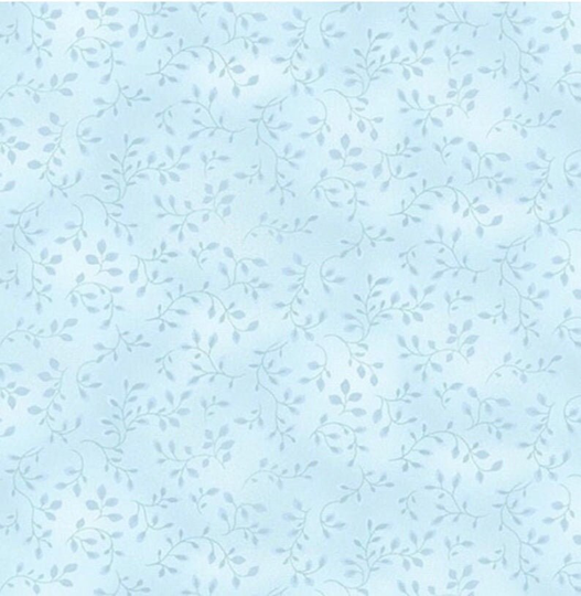 Powder Blue Folio Blender Cotton Fabric, Henry Glass Quilting 100% Blue Leafy Vines Soft Tones