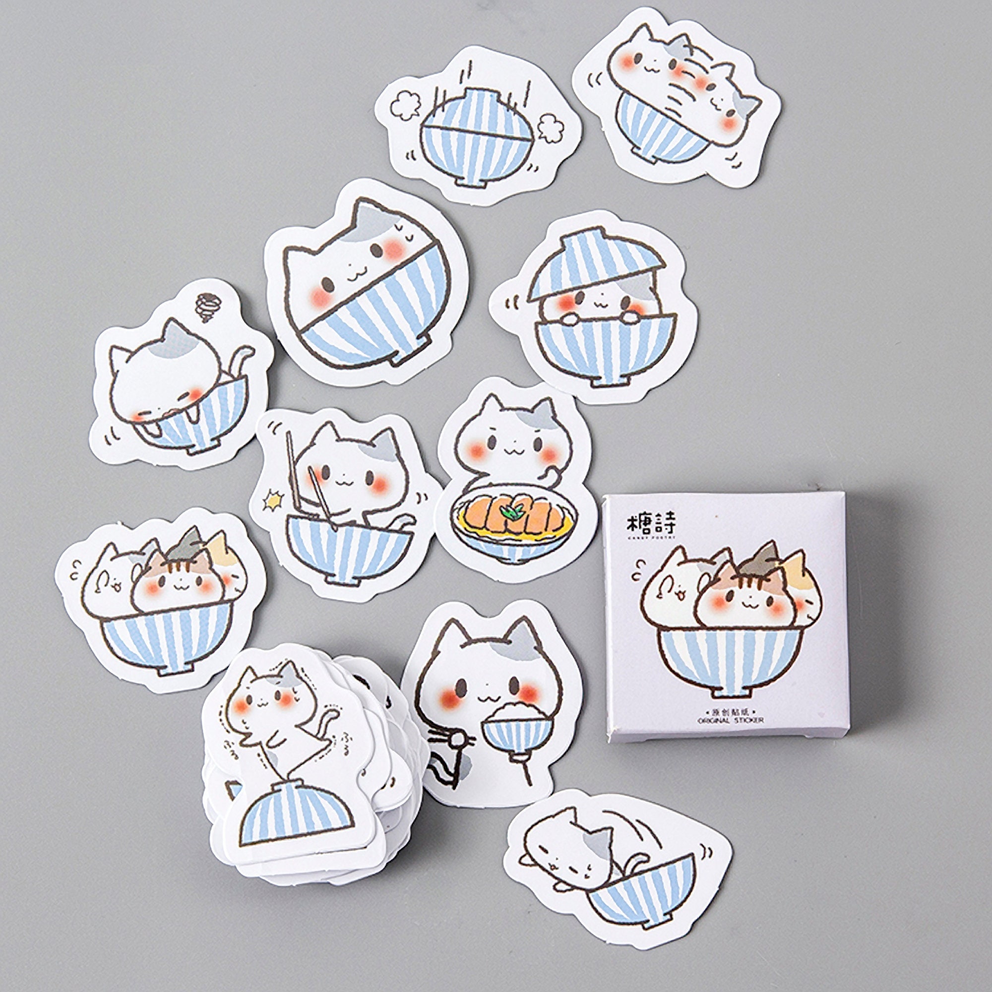 Premium Die-Cut Stickers Cat in Ramen Bowl Playful Kitten