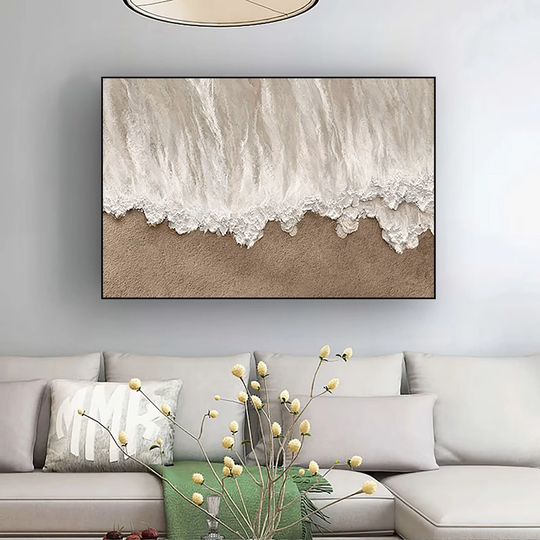 Wabi-Sabi Wall Art 3D Waves Textured Painting Earth Tone Abstract Ocean Minimalist Bedroom Decor