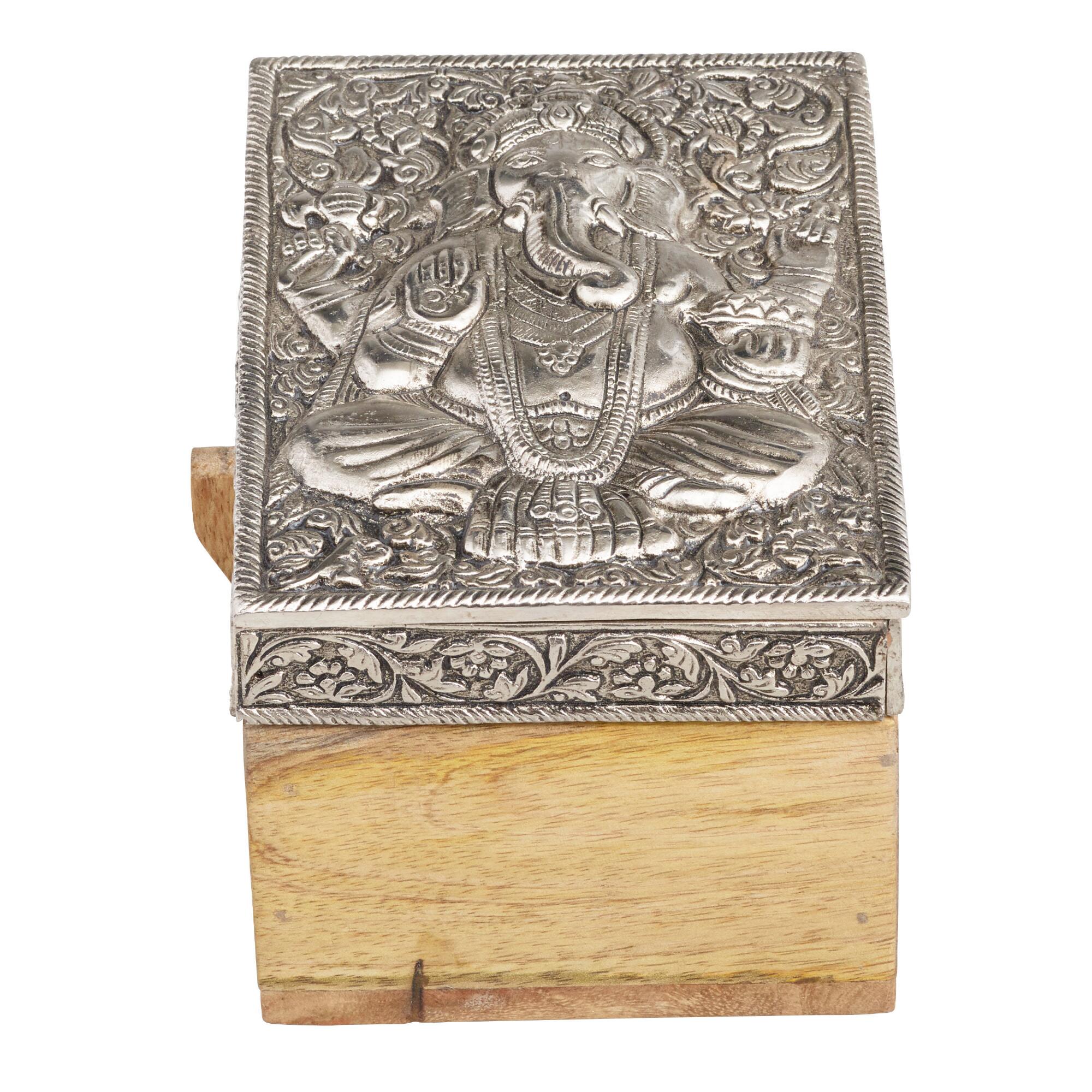 Embossed Metal and Wood Ganesh and Hamsa Boxes Set of 2 by World Market