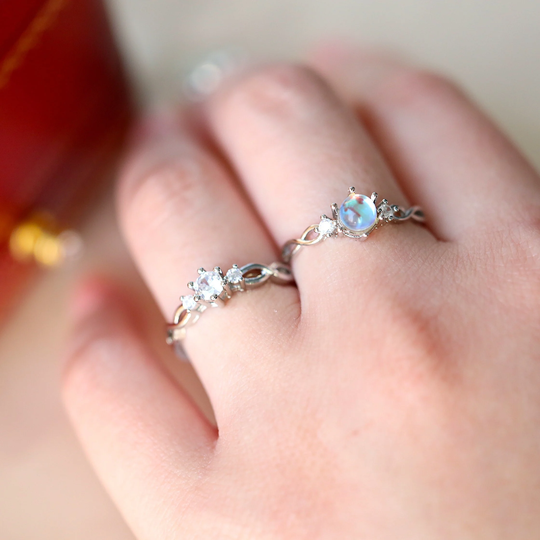 Silver Moonstone Ring, Adjustable Rings, Minimal Feminine Design Silver Stone Dainty Birthstone Statement