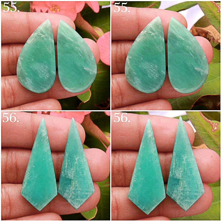 Natural Amazonite Cabochon Pair Gemstone, Gemstone Pair, Stone, Pairs, Findings Jewelry Supplies, Gift For Her