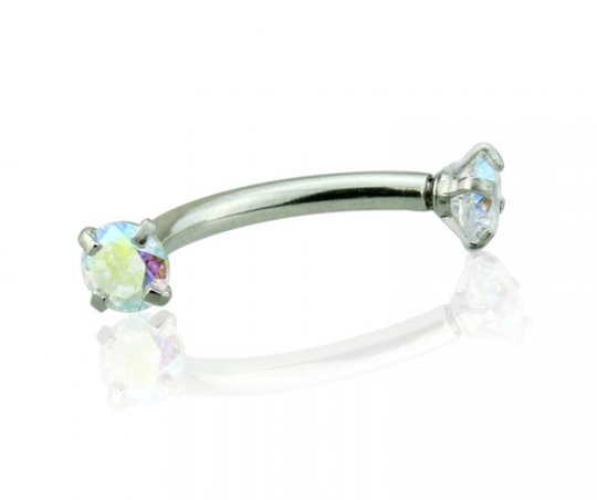 Round Cz Curved Barbell Cartilage Eyebrow Jewelry 316L Stainless Steel 16G