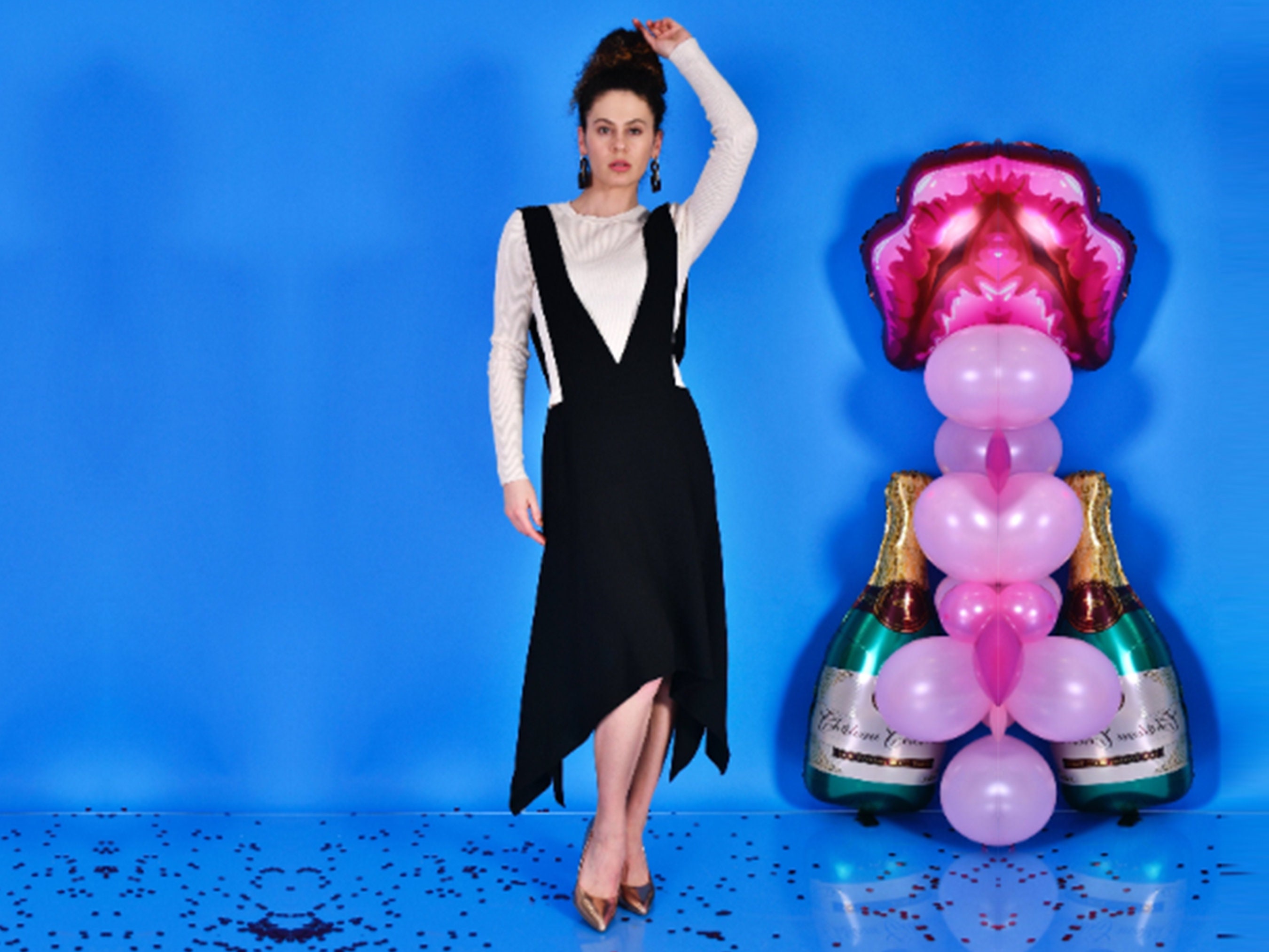 Apron Black Dress/ Skirt With Straps/ Asymmetrical Skirt/ Suspenders Pinafore Dress