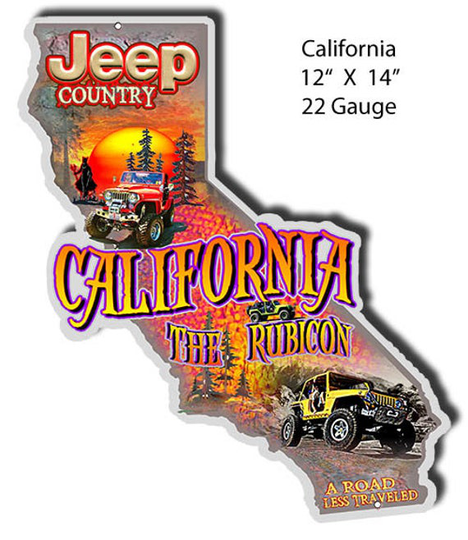 Jeep Rubicon California Map Laser Cut Out Metal Sign. 12"x14" 22G Steel Rg9561S