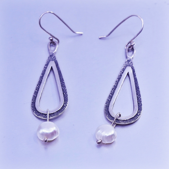 Vintage Silpada W1388 Sterling 925 Silver Teardrop Handmade Earrings With Pearl, Stamped