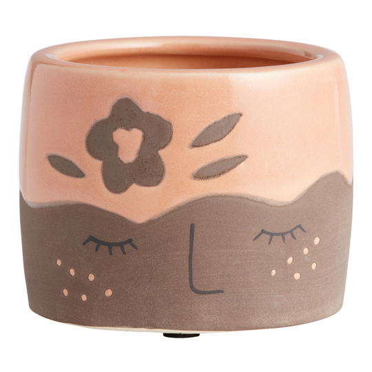 Face and Flower Ceramic Planter: Brown by World Market