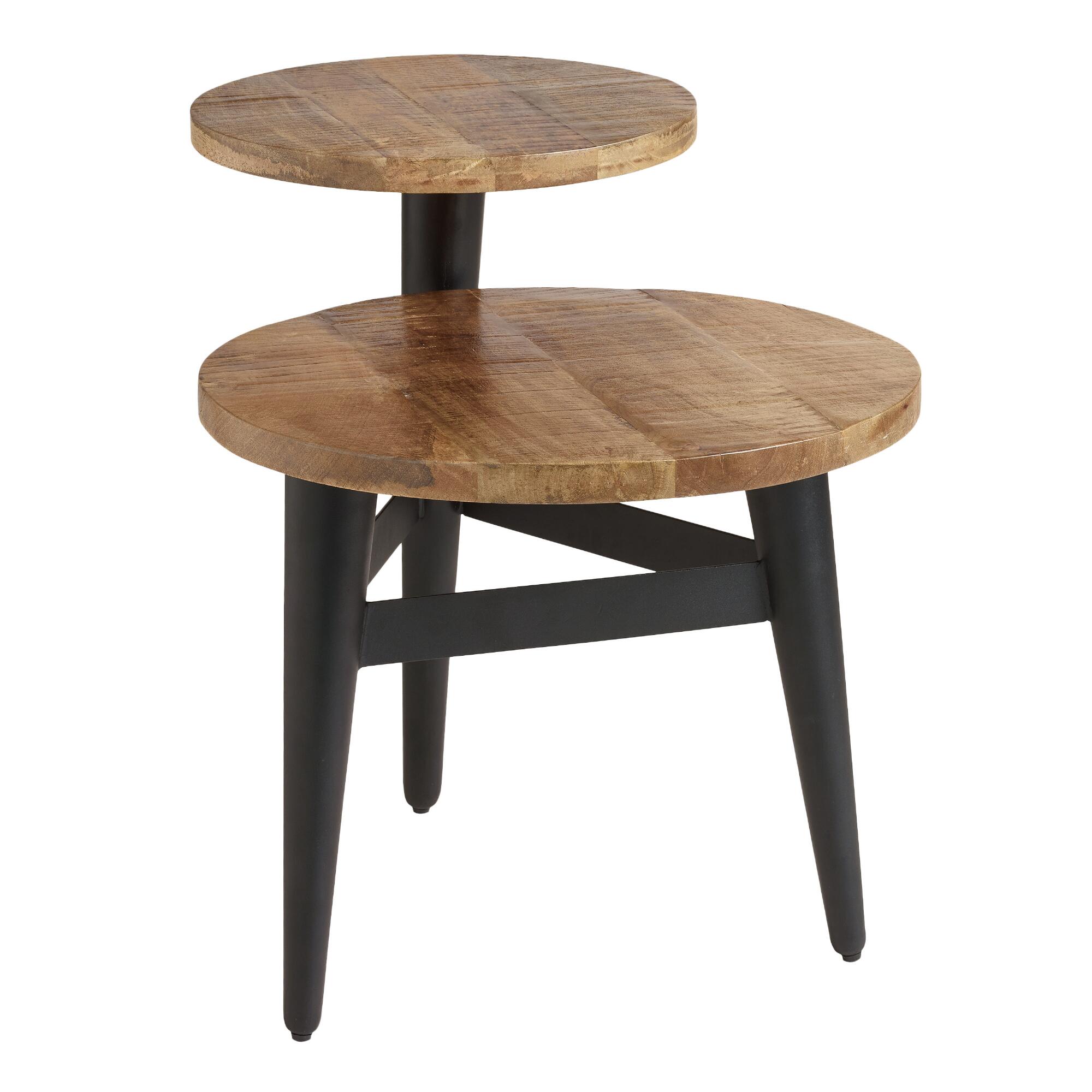 Wood And Black Metal 2 Tier Accent Table: Multi by World Market