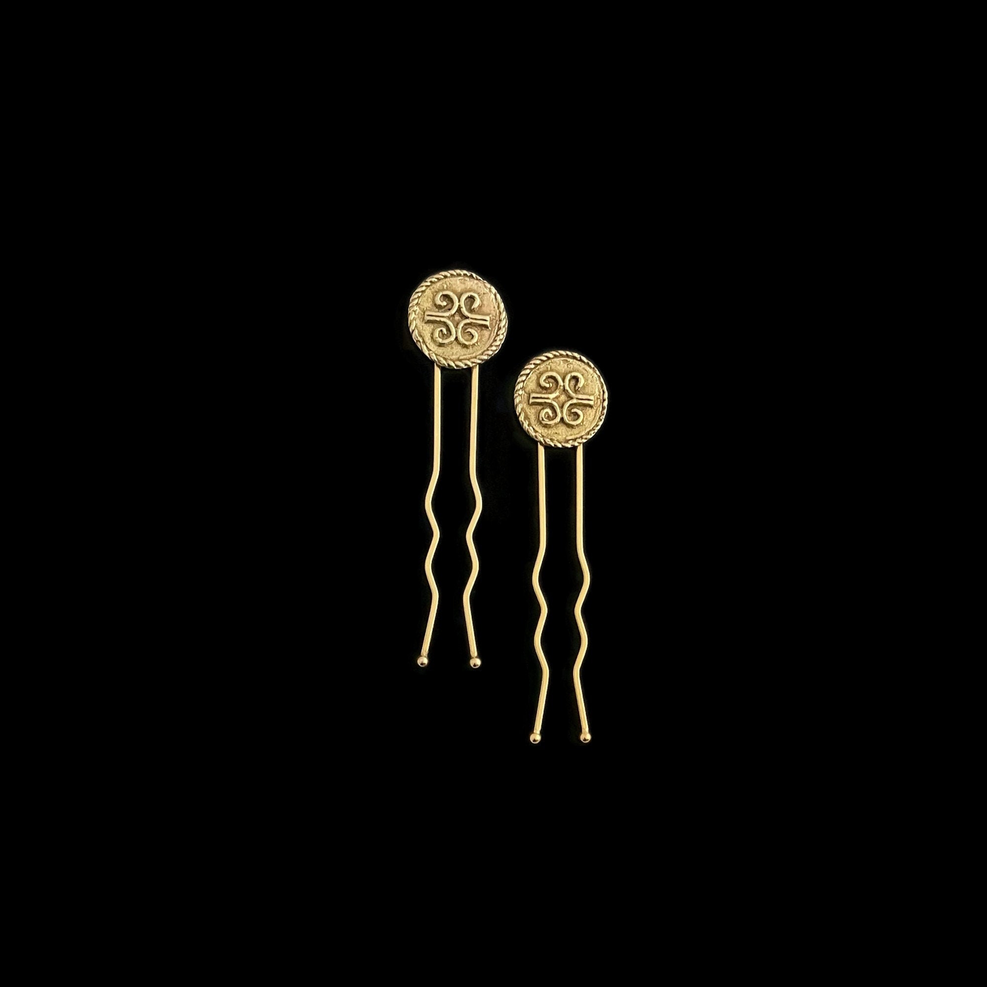 Adinkra Hair Pin Set, Akan Pins, Gold Afrocentric Set Of 2
