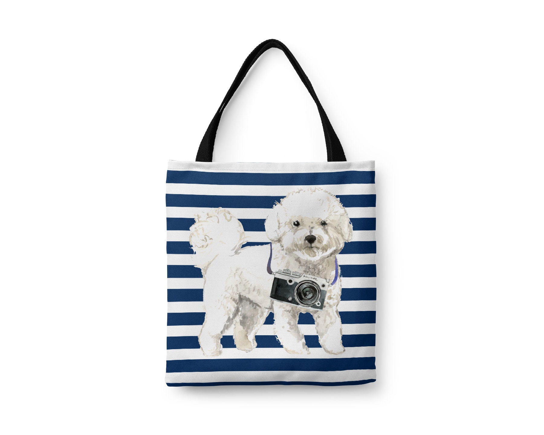 Bichon Frise Dog Large Tote Bag - Illustrated Dogs & 6 Travel Inspired Styles. All Purpose For Work, Shopping, Life. Poil Fris, Tenerife