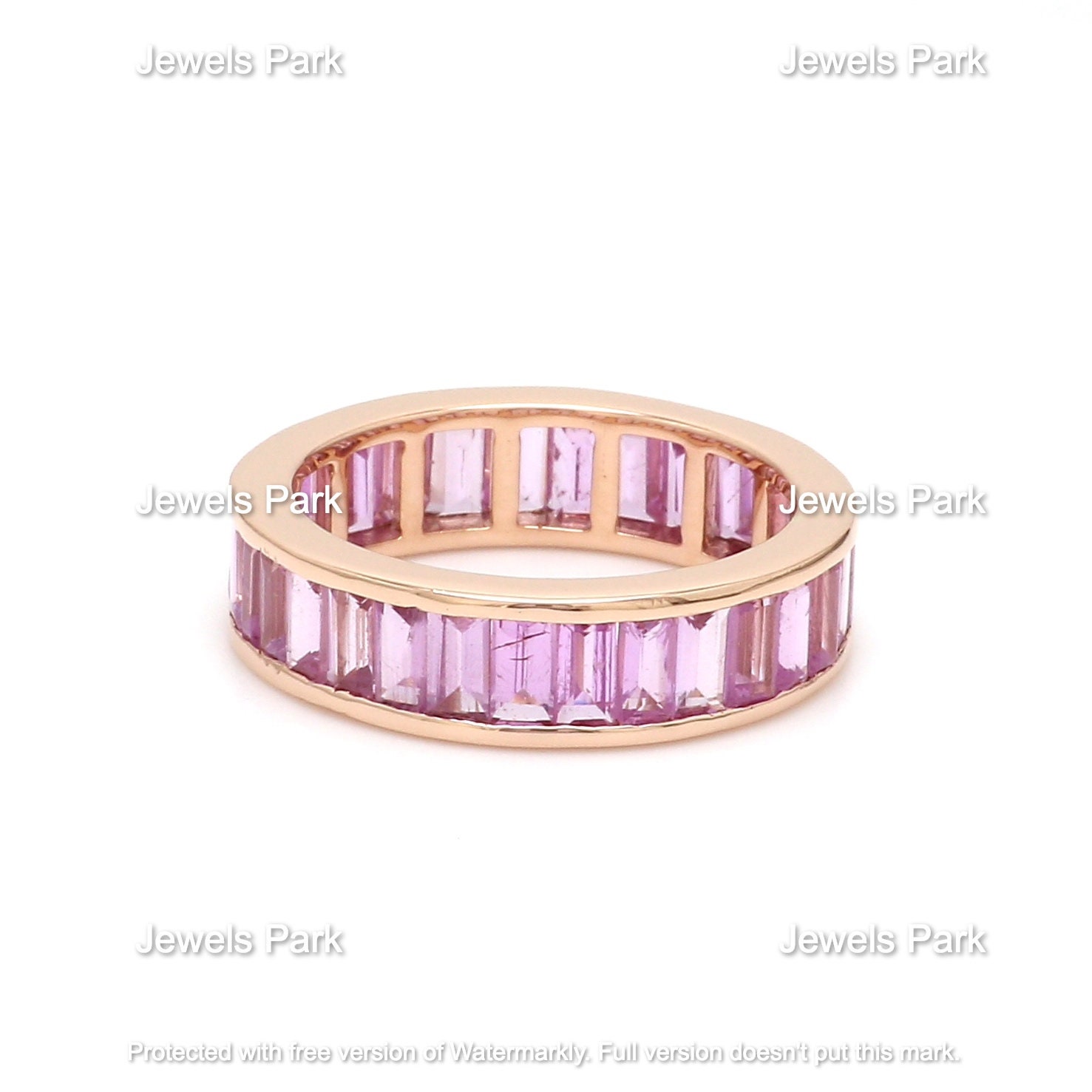 Pink Sapphire Eternity Band Ring 14K 18K Gold | Natural Channel Set Pink Sapphire Baguette Cut Wedding