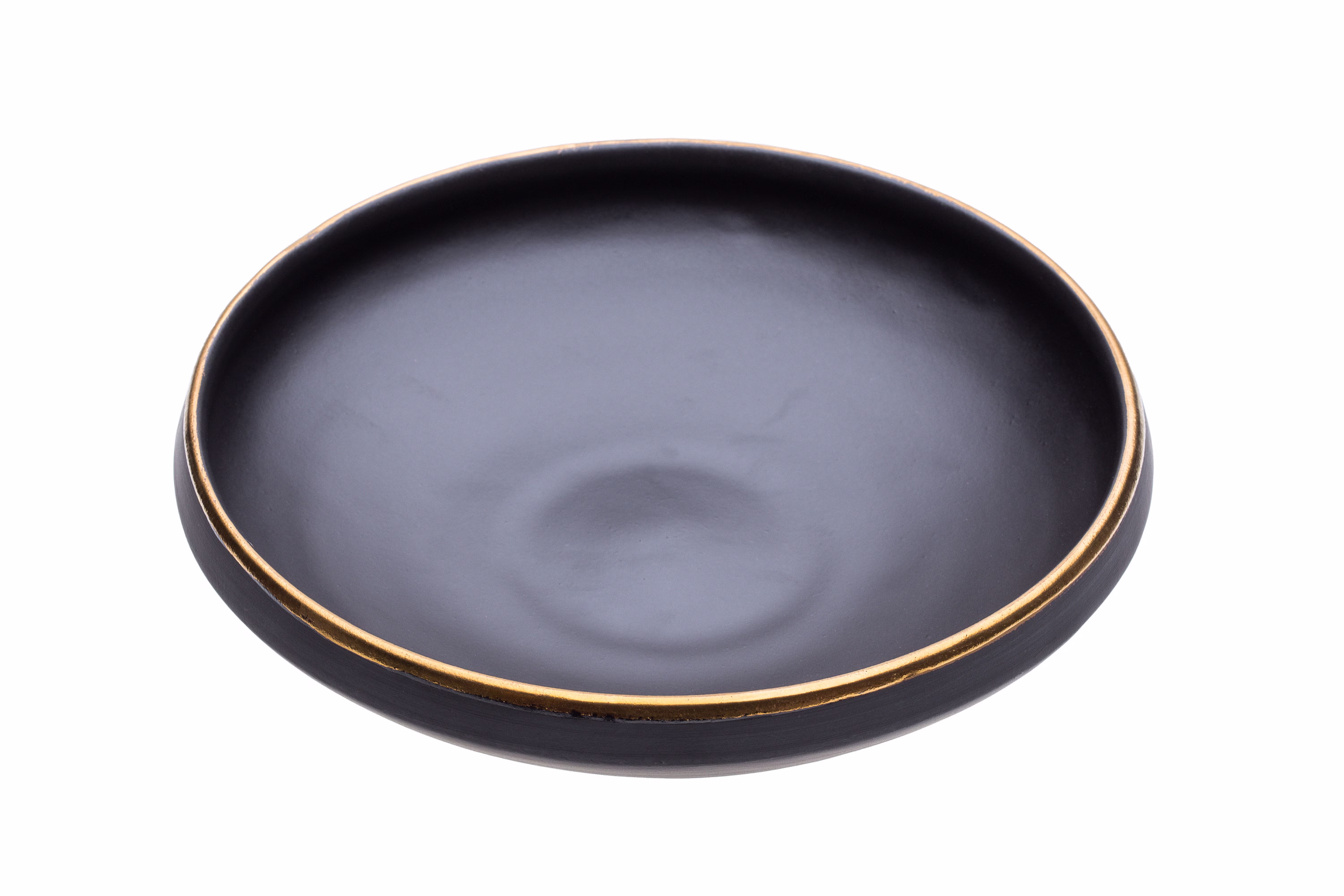 Big Ramen Or Pasta Bowl With Gold Rim | Matte Black Dinnerware Handmade Pottery Collection Eclipse Gold