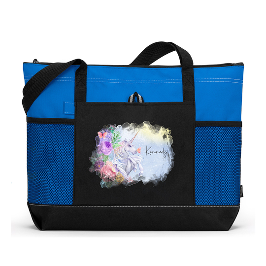 Magical Unicorn Personalized Printed Tote Bag With Mesh Pockets